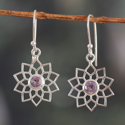 Crown Chakra-Shaped Faceted Amethyst Dangle Earrings