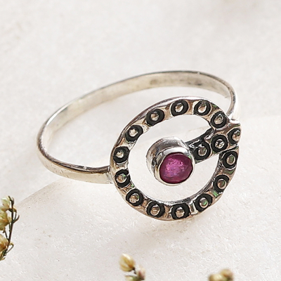 Traditional Faceted Ruby and Sterling Silver Cocktail Ring