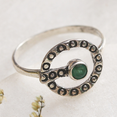 Classic Faceted Emerald and Sterling Silver Cocktail Ring