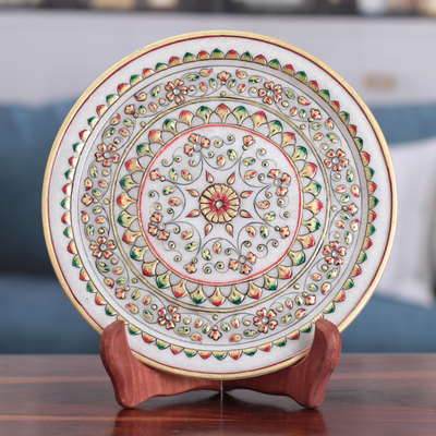 Floral and Leafy Red and Green Marble Decorative Plate