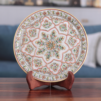 Star-Patterned Floral and Leafy Marble Decorative Plate