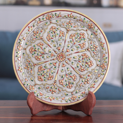 Traditional Floral and Leafy Marble Decorative Plate