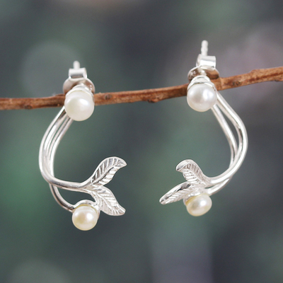 Ocean-Themed Sterling Silver and Cream Pearl Drop Earrings