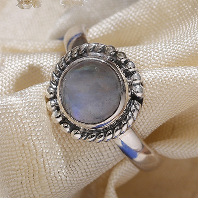 Classic Round Natural Rainbow Moonstone Cocktail Ring