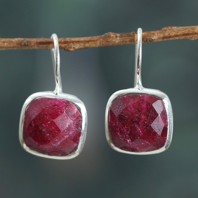 High-Polished 12-Carat Faceted Ruby Drop Earrings