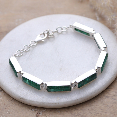 Modern Green Beryl Sterling Silver Link Bracelet from India