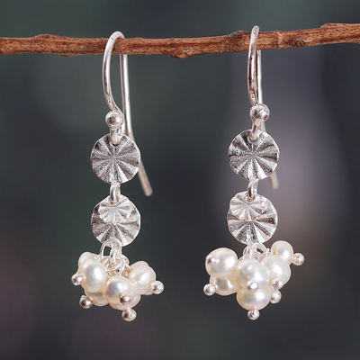 Natural Cream Cultured Pearl Cluster Dangle Earrings