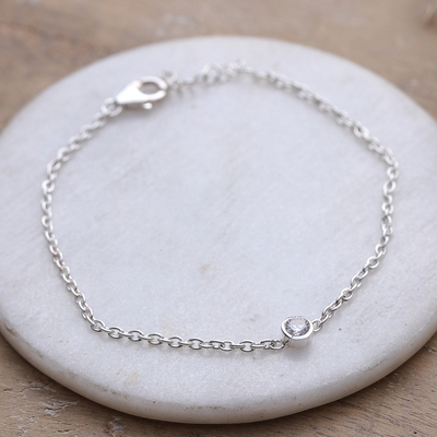 Polished Sterling Silver and Cubic Zirconia Pendant Bracelet