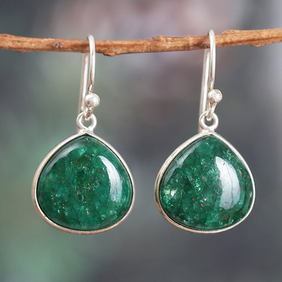 Silver Dangle Earrings with Emerald-Hued Beryl Stones