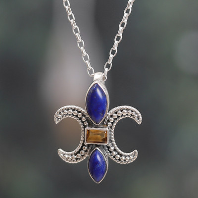 Classic Lapis Lazuli and Citrine Pendant Necklace from India