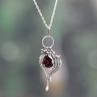 Leafy Faceted Two-Carat Garnet Pendant Necklace from India