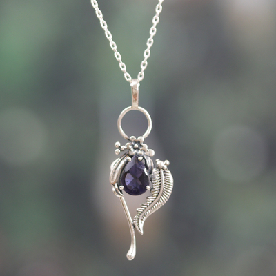 Leafy Faceted Two-Carat Iolite Pendant Necklace from India