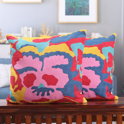 Embroidered Whimsical Cotton Cushion Covers (Pair)