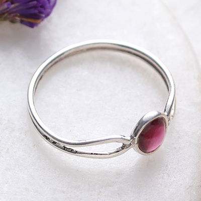 High-Polished Natural Garnet Single Stone Ring from India