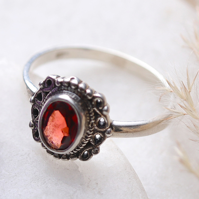 Baroque-Inspired Natural One-Carat Garnet Single Stone Ring