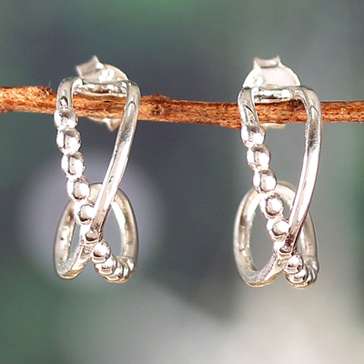 Modern Silver Half-Hoop Earrings with Twisted Design
