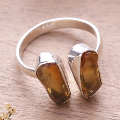 Polished Freeform Citrine Cocktail Wrap Ring from India