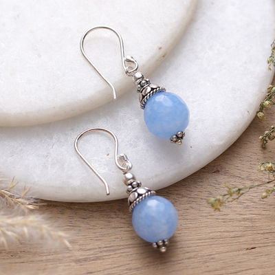 Sterling Silver Dangle Earrings with Petite Blue Agate Gems