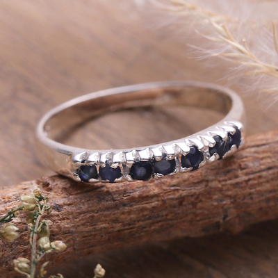 Handmade Faceted Sapphire Band Ring in a High Polish Finish