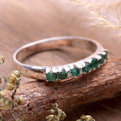 Fair Trade High-Polished Faceted Round Emerald Band Ring