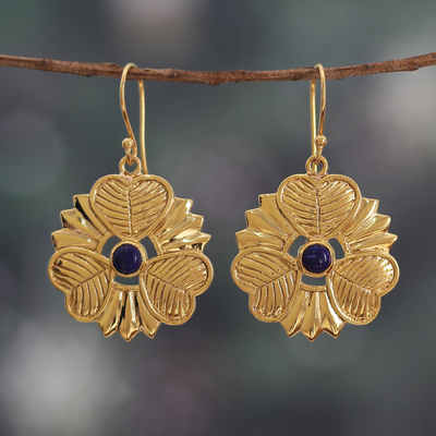 Heart and Flower-Themed Lapis Lazuli Dangle Earrings