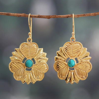 Heart and Flower-Themed Recon Turquoise Dangle Earrings