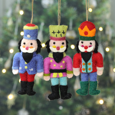 Christmas Nutcracker-Themed 3-Piece Wool Felt Ornament Set