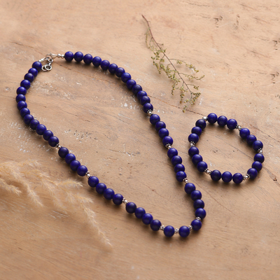 Lapis Lazuli Beaded Necklace and Bracelet Jewelry Set
