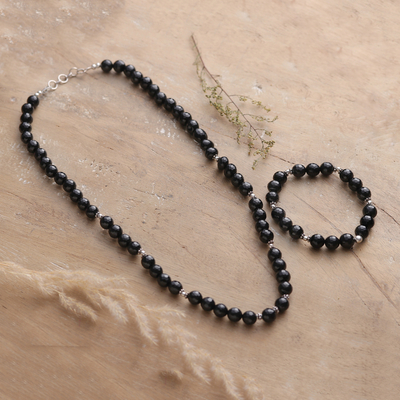 Onyx Beaded Necklace and Bracelet Jewelry Set