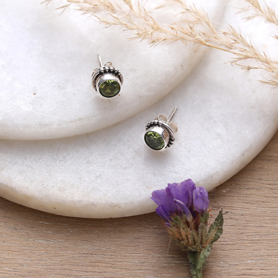 Peridot and Sterling Silver Stud Earrings with Dot Accents