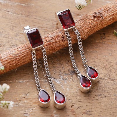 Five-Carat Faceted Garnet Dangle Earrings from India