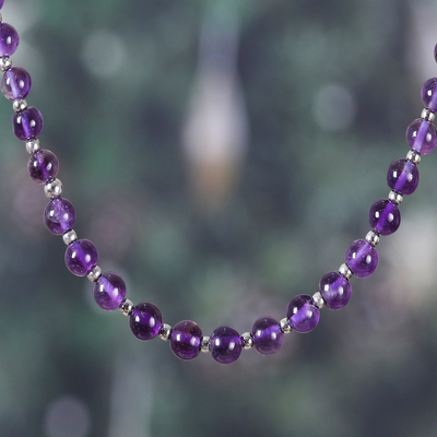 Amethyst and Sterling Silver Beaded Necklace from India