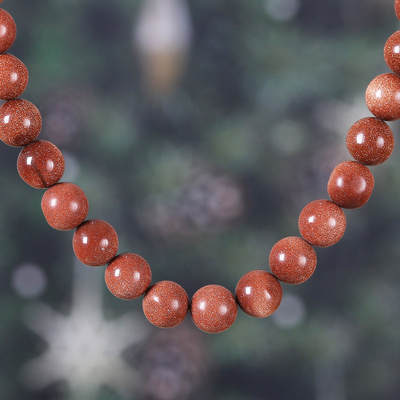 Natural Sunstone Beaded Necklace Handmade in India