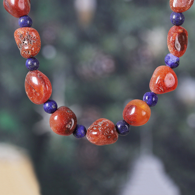 Carnelian and Lapis Lazuli Beaded Necklace from India