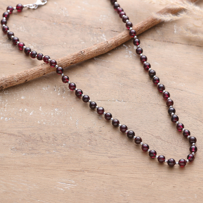 Natural Garnet and Sterling Silver Beaded Necklace