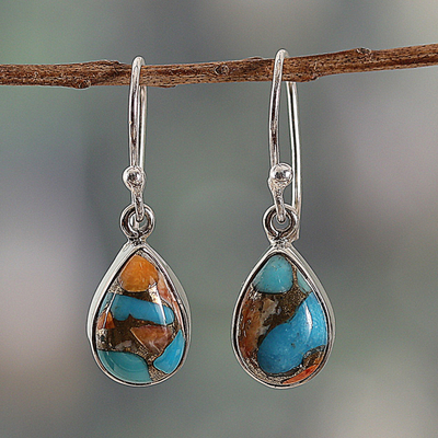 Reconstituted Turquoise Silver Teardrop Dangle Earrings