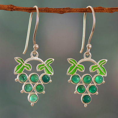 Grapevine-Shaped Green Onyx Cabochon Dangle Earrings