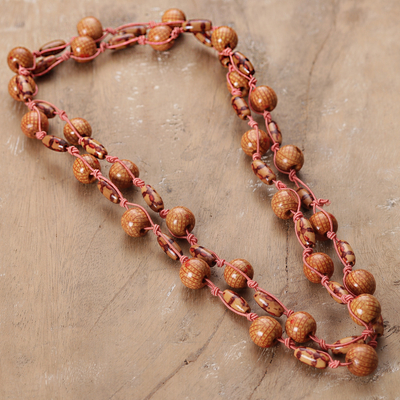 Bohemian Brown Haldu Wood Beaded Station Necklace