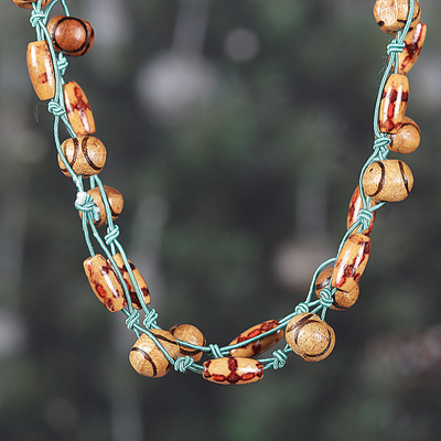 Bohemian Turquoise and Brown Wood Beaded Station Necklace