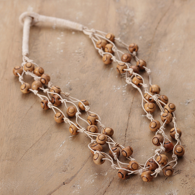 Bohemian Handcrafted Haldu Wood and Cotton Station Necklace