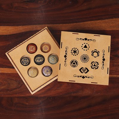 Seven-Piece Chakra-Themed Tumbled Gemstone Set from India