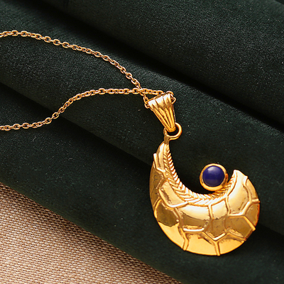 Semi-Abstract Lapis Lazuli Brass Pendant Necklace