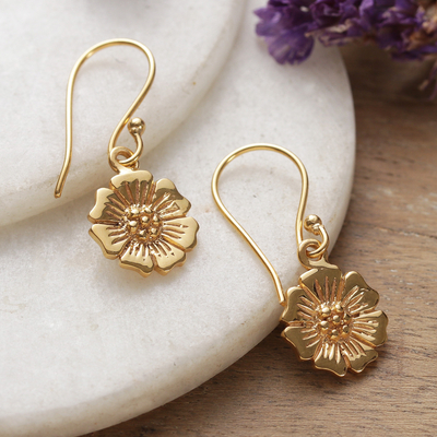 Spring-Themed Floral Brass Dangle Earrings from India