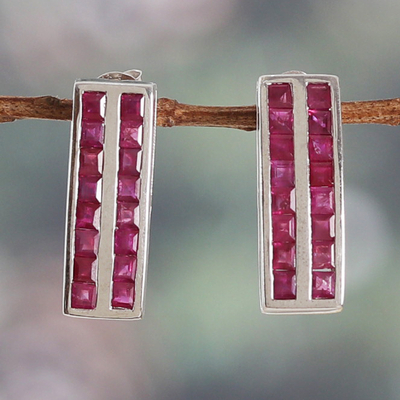 Artisan-Made Rhodium-Plated One-Carat Ruby Drop Earrings