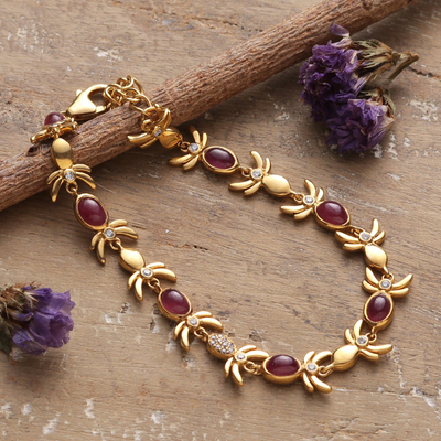 Fair Trade 22k Gold-Plated Ruby and Cubic Zirconia Bracelet