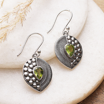 Textured Sterling Silver Dangle Earrings with Peridot Stones