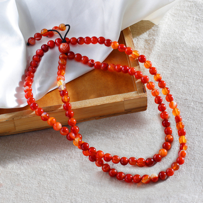 Artisan-Made Natural Carnelian Beaded Necklace from India