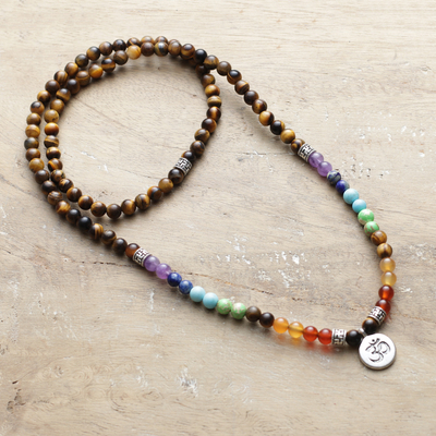 Artisan-Made Multi-Gemstone Om Beaded Pendant Necklace