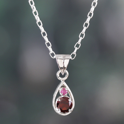 Round Garnet and Ruby Pendant Necklace Handmade in India