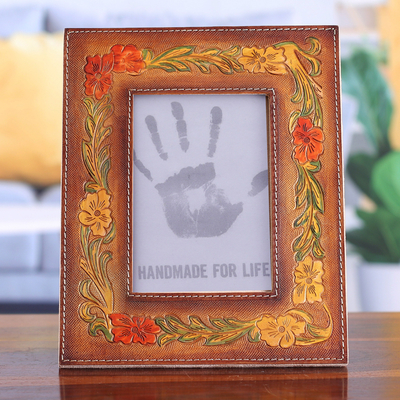 Autumn-Themed Amber and Vermilion Leather Photo Frame (4x6)